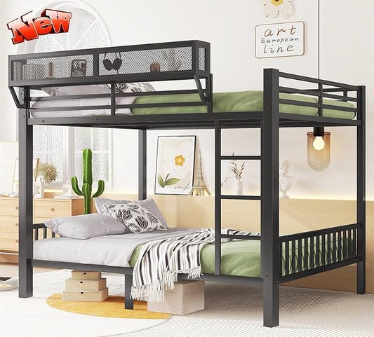 Upgraded & Stronger Heavy Duty Metal Queen Over Queen Bunk Bed for Adults & Teens, Thickened More Stable Safer Bunkbeds (Greater Weight Capacity) (Queen Over Queen-B)
