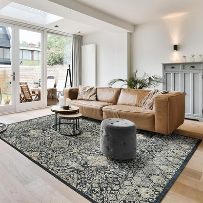 Gertmenian Indoor Boho Area Rug - 9x13 Extra Large, Non Slip, Super Strong, Ideal for High Traffic Areas in Bedroom, Living Room, Kitchen - Tanis, Anthrocite, 28531