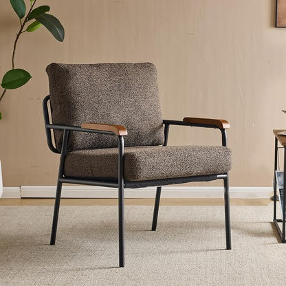 VINGLI Mid-Century Modern Accent Armchiar for Small Space, Small Comfy Upholstered Leisure Reading Chair with Wood Armrest for Bedroom, Living Room, Waiting Room, Linen Expresso