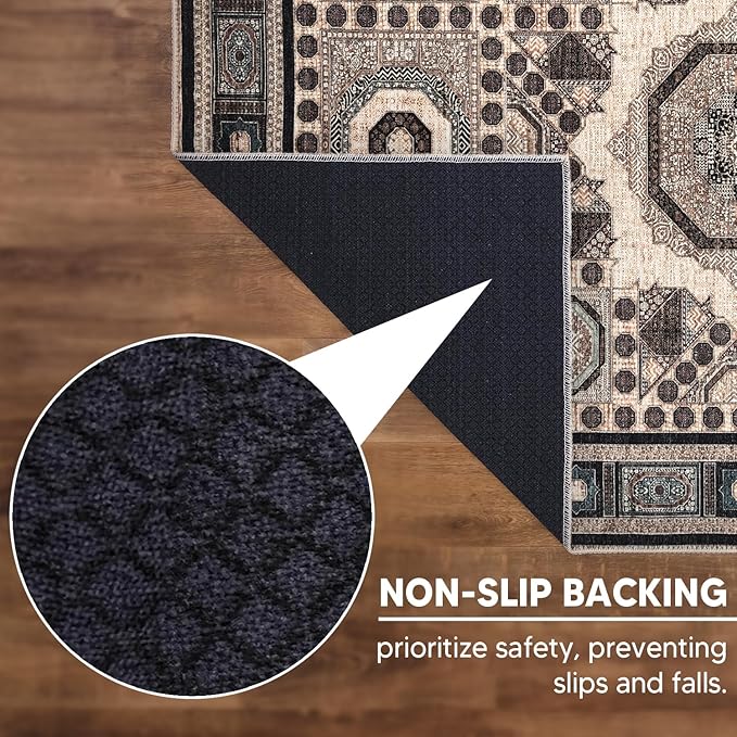 Keen Home Design 2x12 Rug - Machine Washable Runner Rug with Non-Slip Backing, Ideal for Hallway, Entryway, Kitchen, Laundry Room - Vintage, Easy Clean, Durable, Low Pile - (2'6" x 12')