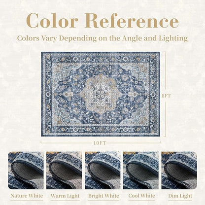 PADOOR 8X10 Area Rug,Rugs for Living Room,Soft Blue Rugs for Bedroom,Machine Washable Rug Non Slip Carpet for Dining Room Living Room Bedside Office