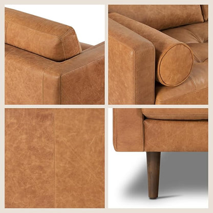 POLY & BARK Napa 88.5" Leather Sofa – Full-Grain Italian-Tanned Aniline Leather, Feather-Down Comfort, Solid Wood Frame, Walnut Legs, Cognac Tan