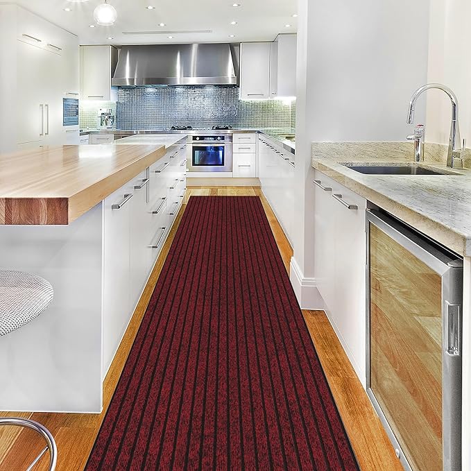 Ottomanson 2'7" x 10' Hallway Runner with Scraper Pile Extra Durable Non-Slip Rug Mat for Indoor & Outdoor Use - Ideal for Kitchen, Entryway, Patio & Garage - High-Traffic Carpet, Red