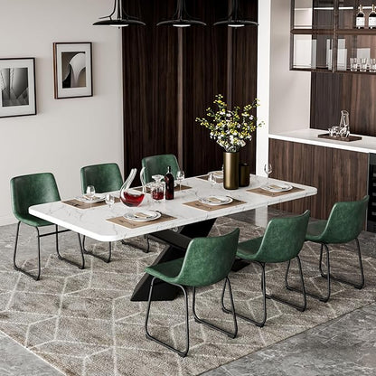 Dining Chairs Set of 4, 18 Inch Modern Armless Dining Chair with Back, Faux Leather Kitchen Dining Room Chair with Metal Legs for Home, Bistro Coffee Shops (Green)