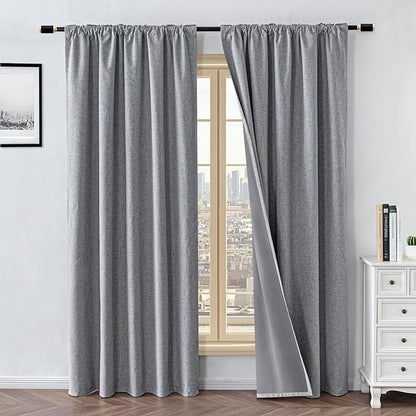 100% Blackout Curtains for Living Room, 72 Inch Curtains 2 Panel Set Light Blocking, Back Tab & Rod Pocket Thermal Insulated Drapes Bedroom Windows Home Decor(52W × 72L inch, Light Grey)