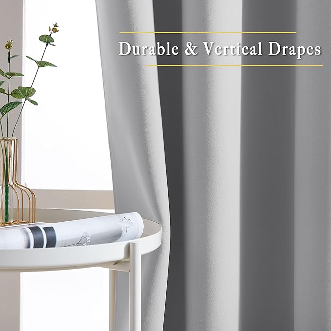 NICETOWN Silver Grey Sliding Door Curtains 2 Panels Set 118 inches Long, Grommet Thermal Blackout Curtains Privacy Room Divider Sound Reducing for Bedroom/Living Room, W66 x L118