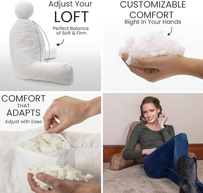 Husband Pillow Aspen Saddle Brown, Reading Pillow Bed Rest Chair, Two-Sided Reversible Fabric, Large Lounge Cushion Adult Backrest with Arms, Comfy Back Support for Sit Sitting Up, Wash/Remove Cover