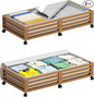 Wisuce Bamboo Under Bed Storage Containers- Underbed Organizer with Wheels with Large Dust Bag,Sturdy Wood Rolling Under the Bed Shoe Storage Organizer Drawer 2 Packs (Walnut, Long)