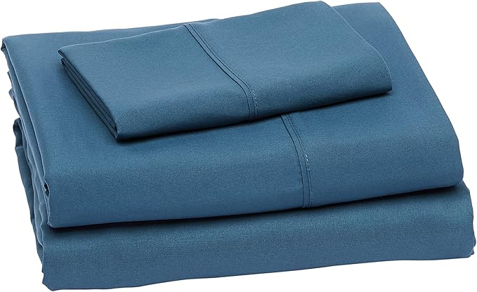 Amazon Basics Lightweight Super Soft Easy Care Wrinkle Free Microfiber 3 Piece Bed Sheet Set with 14-Inch Deep Pockets, Twin, Dark Teal, Solid, Kids, Men & Women Bedding
