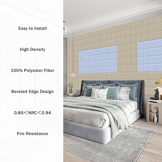 12 Pieces Square Sound Absorbing Panels Self-Adhesive, 12" X 12" X 0.4"High Density Acoustic Panel, Stylish Acoustical Wall Padding Used in Home & Offices(White)