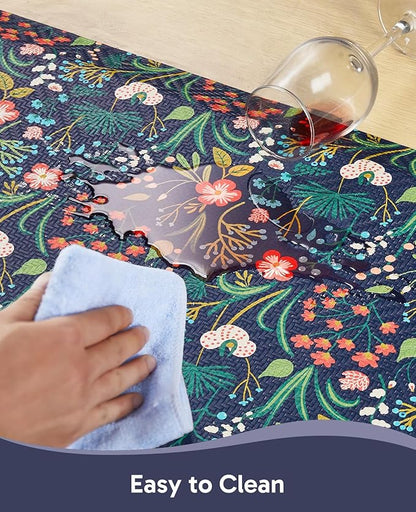 Ophanie Kitchen Mats for Floor, 3/4 inch Thick, 17x28 Anti Fatigue Cushioned Mat, Kitchen Rugs, Waterproof, Comfort Ergonomic Standing Mat for Office, Home, Sink, Blue Flower Non-Slip Ridged Bottom