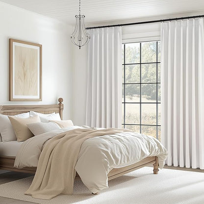 Topfinel 120 Inches Long Extra Long Pinch Pleat Faux Linen Curtains for Living Room,Neutral Beige 100 Percent Blackout Floor to Ceiling Farmhouse Sound Absorbing Drapes 2 Panels for Track System 10 FT