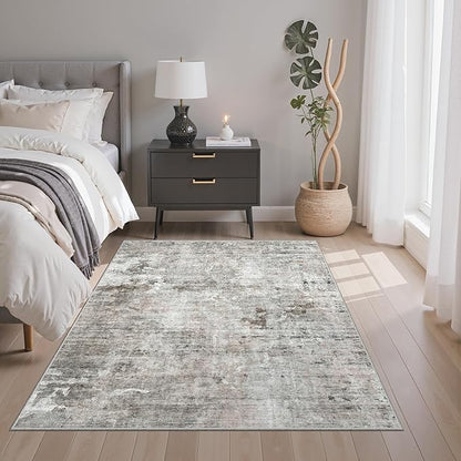 3x5 Rug, Abstract Small Area Rug for Kitchen, Entryway, Machine Washable Non-Slip Throw Rug, Vintage Carpet for Nursery Coffee Table Pink Grey