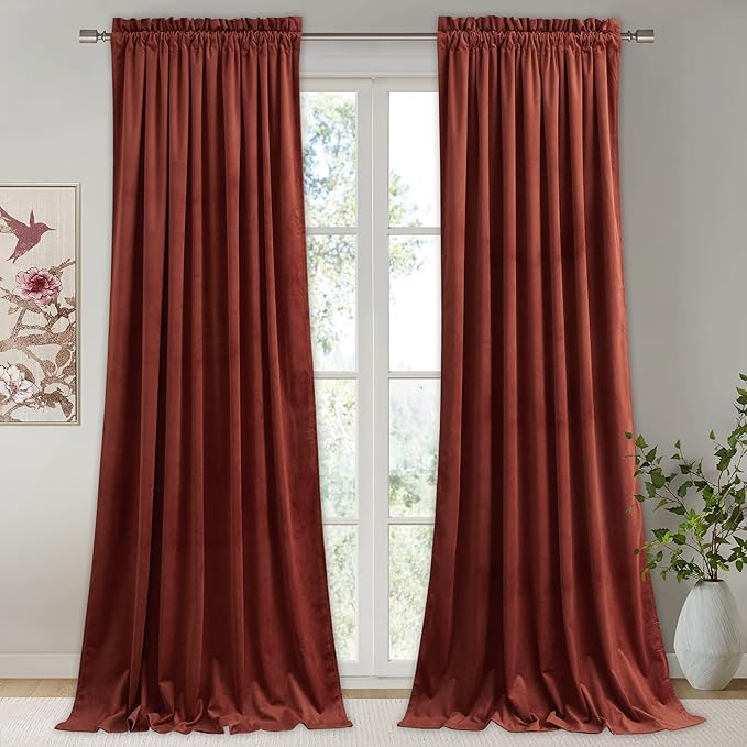 StangH Rust Velvet Curtains for Bedroom, Luxury Room Darkening Window Drapes Thermal Insulation Noise Reduction Door Panels for Dining Room/Nersury, W52 x L84, 2 Panels
