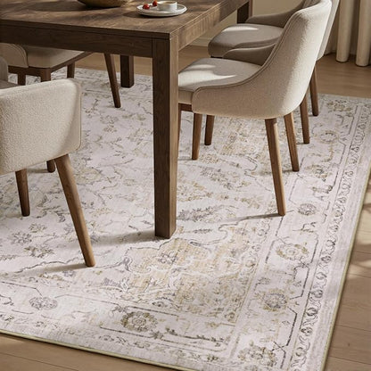 PADOOR 9X12 Area Rug,Rugs for Living Room,Soft Beige Rugs for Bedroom,Machine Washable Rug Non Slip Carpet for Dining Room Living Room Bedside Office