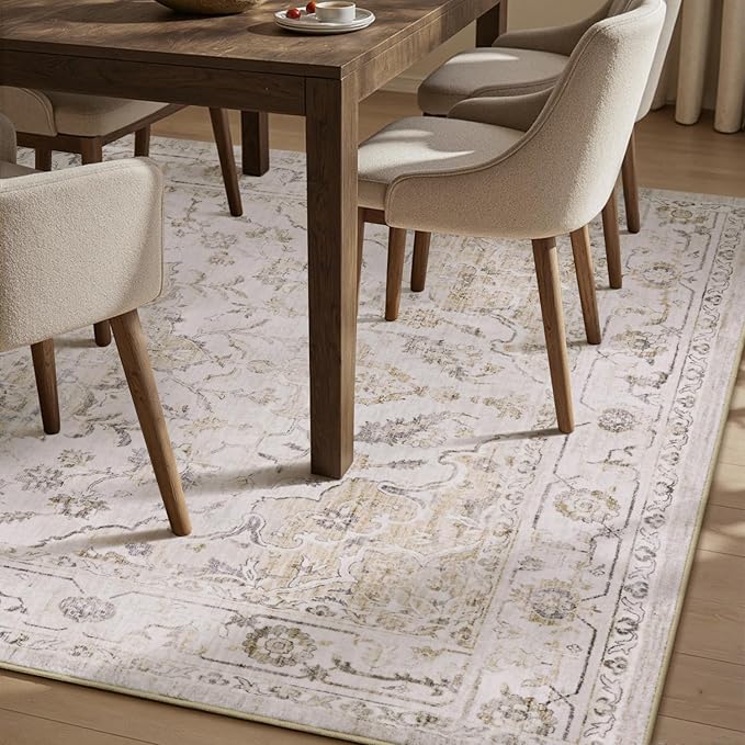 PADOOR 8X10 Area Rug,Rugs for Living Room,Soft Beige Rugs for Bedroom,Machine Washable Rug Non Slip Carpet for Dining Room Living Room Bedside Office