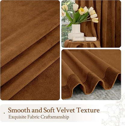 LAMIT Bronze Brown Velvet Curtains for Living Room 84 Inches Long, Luxury Thermal Blackout Drapes Mid Century Room Darkening Back Tab and Rod Pocket Panels for Bedroom, 2 Panels, 52 x 84 Inch