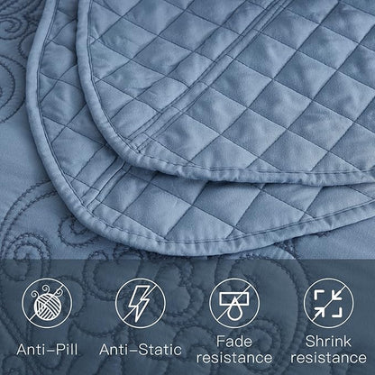 CHIXIN Bedspread Coverlet Quilt Set Full Size - Lightweight Bedding Cover - Beautiful Stitching - 5 Piece Reversible Bedspread - Luxury Damask Paisley Pattern (Full, Ashley Blue)