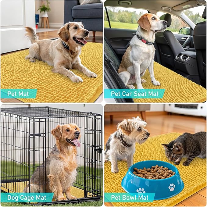 OLANLY Dog Door Mat for Muddy Paws 59x20, Absorbs Moisture and Dirt, Absorbent Non-Slip Washable Doormat, Quick Dry Chenille Mud Mat for Dogs, Entry Indoor Entryway Carpet for Inside Floor, Yellow