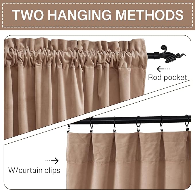 StangH Blush Beige Velvet Curtains for Nursery Girls Bedroom, Elegant Rod Pocket Light Dimming Privacy Window Drapes for Sliding Patio Door Living Room, W52 x L90, 2 Panels