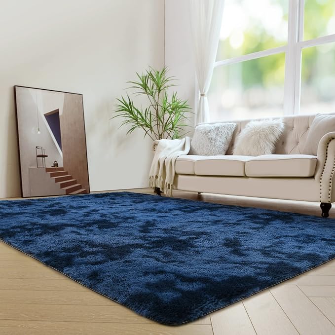 duduta Navy Blue Soft Fluffy Rug 5x8 ft, Tie-Dyed Shag Fuzzy Plush Rectangle Carpet for Bedroom Nursery Living Room Home Decor