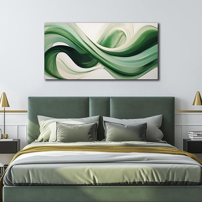 JuhaiArt Green Wall Art for Bedroom White Wall Decor 24"x 48" in Wall Paintings Abstract Picture Art for Living Room Home Kitchen Modern Prints Artwork