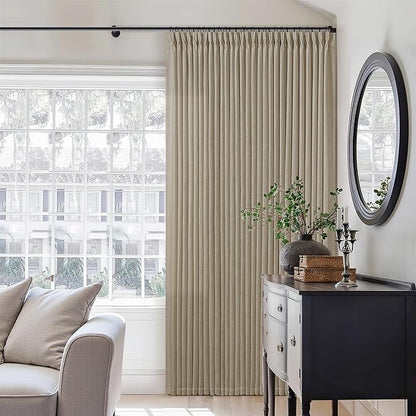 Grey Beige Pinch Pleated Linen Curtains 92 Inches Long 2 Panels for Living Room Bedroom Memory Training Shaped Semi Sheer Pleat Drapes with Hooks Rings Light Filtering Window Curtain 40x92