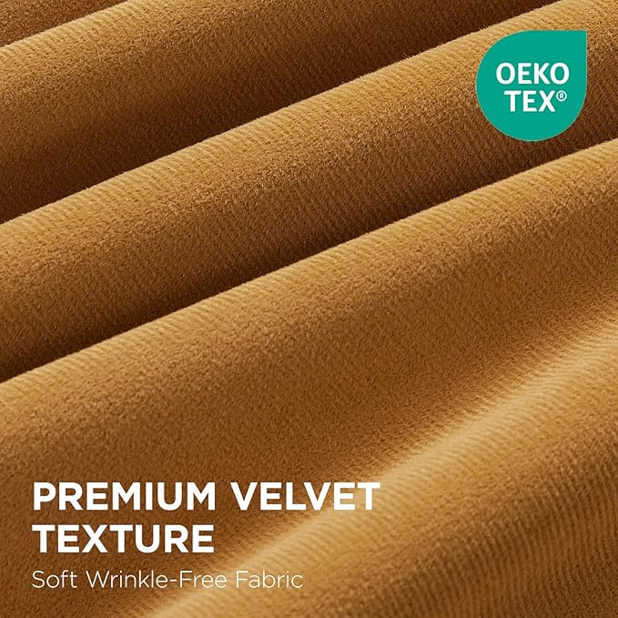 Joydeco Customized Curtains, 100% Blackout Curtains for Bedroom and Living Room, Heavy Duty Luxury Thermal Insulated Mustard Yellow Velvet Curtains Rod Pocket & Back Tab 1 Panel, Custom Size