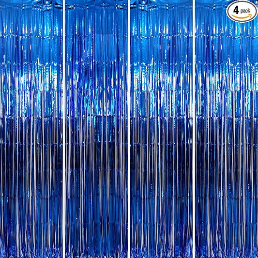 GOER 3.2 ft x 9.8 ft Metallic Tinsel Foil Fringe Curtains Party Photo Backdrop Party Streamers for Birthday,Graduation,New Year Eve Decorations Wedding Decor (4 Packs,Navy)