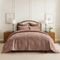 RECYCO Luxury Velvet Quilt King Size Bedding Set, Ultra Soft Velvet Comforter Set, Lightweight Quilted Channel Box Stitch Oversized Bedspread Coverlet for All Season, with 2 Shams, Terracotta Clay