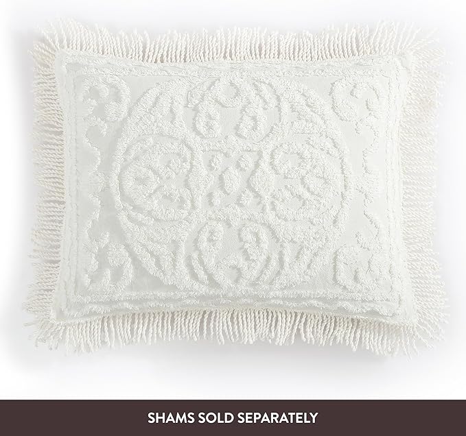 Beatrice Home Fashions Medallion Chenille Bedspread, Queen, Ivory