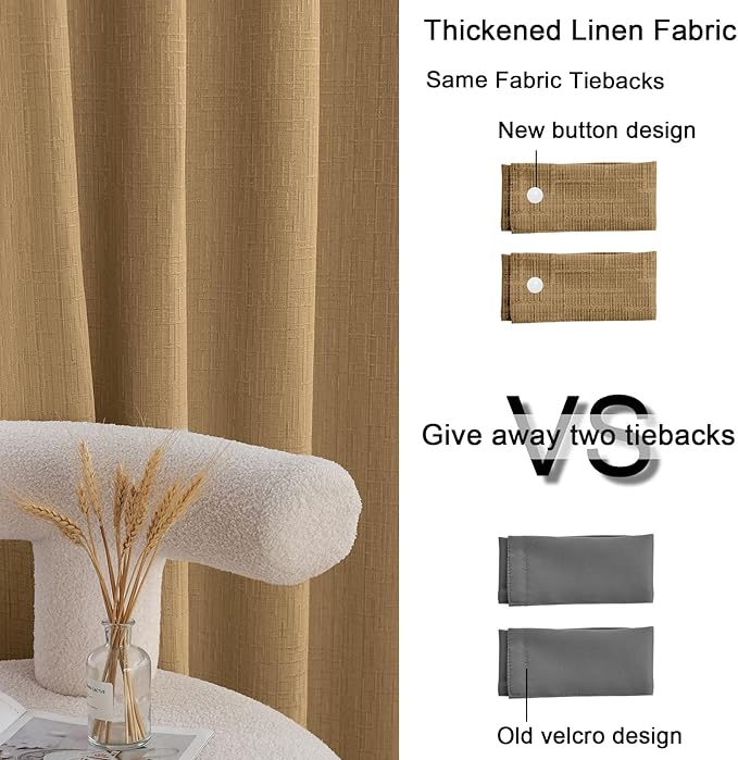 Jacquard Linen Curtains 108 inch Length 2 Panels Thick Faux Linen Blended Window Drapes Burlap Textured Curtains with Grommet for Living Room Bedroom Farmhouse (52x108 Light Coffee) Natural
