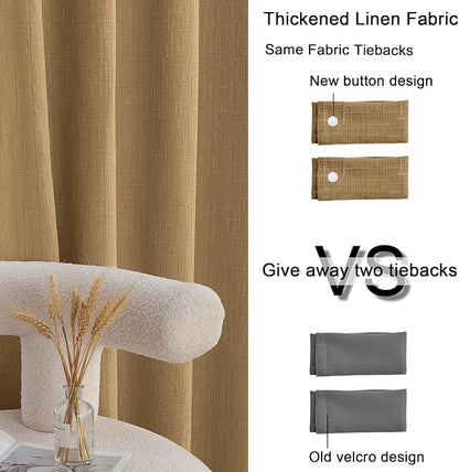 Linen Curtains 166 inch Length 2 Panels for High Ceiling Extra Long Thick Faux Linen Window Drapes Burlap Textured Curtains with Grommet for 2 Story High Living Room (52x166 Light Coffee)