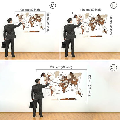 Handmade 3D Wood World Map Wall Art Large Wall Decor Track Your World Travels - Special for Home, Kitchen and Office (Large, Nordik)