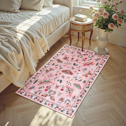 Lahome Insect Washable Rug, 2x3 Kitchen Rugs for Entryway Bathroom, Soft Door Mat Indoor Entrance Ultra-Thin, Small Non-Slip Throw Carpet for Bedroom Entry, Pink