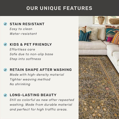 3x12 Extra Long Runner Rugs for Hallways, Vintage Washable Kitchen Floor Mats Non Slip, Floral Entryway Rug Indoor, Low Pile & Soft Stain Resistant Carpet - Oriental Home Décor