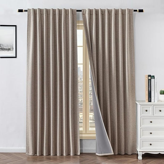 100% Blackout Curtains for Living Room, 84 Inch Curtains 2 Panel Set Light Blocking, Back Tab & Rod Pocket Thermal Insulated Drapes Bedroom Windows Home Decor(52W × 84L inch, Linen)