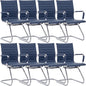 Wahson Office Guest Chairs Set of 8, Leather Reception Chairs, Mid Back Waiting Room Chair, Conference Chairs with Sled Base, Desk Chair No Wheels for Meeting/Lobby/Restroom, Navy Blue