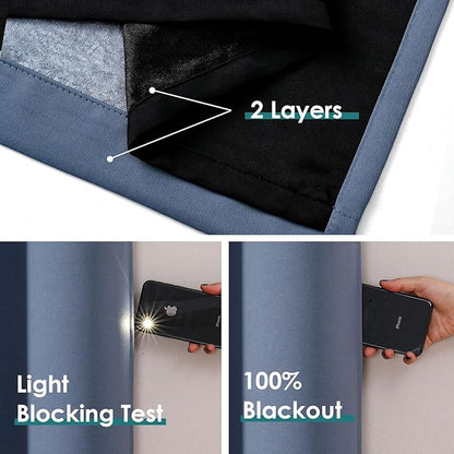 ChrisDowa 100% Blackout Curtains 120 inch Long for Bedroom with Black Liner, 2 Thick Layers Total Blackout Thermal Insulated Grommet Long Window Curtains 2 Panels Set (Stone Blue, 52 x 120 Inch)