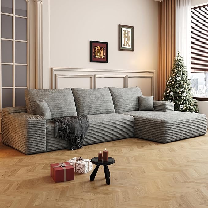 108" Sectional Couches for Living Room Modern Modular Sofa with L-Shape Couchs Upholstered Boneless Couch Deep Seat Sectional Couch with Chaise (Grey, Right Facing Chaise+2Seaters)