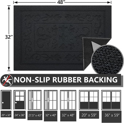 FONEYI Indoor Door Mat, Front Back Door Mat 32" x 48" Non-Slip Rubber Backing Door Rug, Machine Washable Entry Rug, Low Profile Absorbent Dirt Trapper Doormat Inside Floor Mats for Entryway, Black