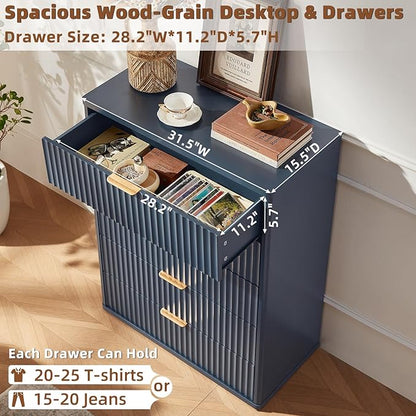 LEYAOYAO Fluted 5 Drawers Dresser Set of 2, 41" Tall Modern Chest of Drawers with Metal Handle, Curved Profile Dresser TV Stand, Wooden Drawer Organizer for Bedroom, Living Room, Hallway, Lightgrey