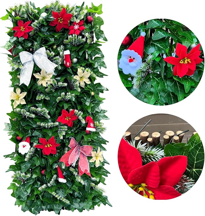 Sumery Expandable Fence Privacy Screen for Balcony Patio Outdoor,Decorative Faux Ivy Fencing Panel,Artificial Hedges (Single Sided Leaves) (4, Christmas-Ivy)