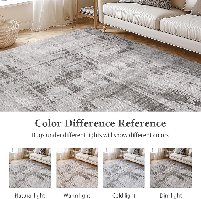 Machine Washable Area Rugs 8x10, Large Modern Abstract Rugs for Living Room Grey Indoor Floor Non-Shedding Carpets for Bedroom Dining Farmhouse Home Office | Grey