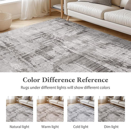 Machine Washable Area Rugs 5x7, Modern Abstract Soft Rugs for Living Room Neutral Large Carpet for Bedroom Floor Non Slip Rug Under Dining Table Bed Grey Home Office | Grey
