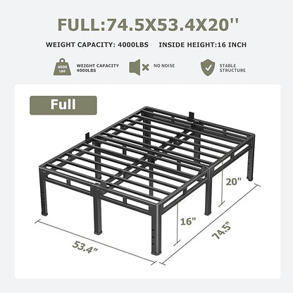 NKZ Full Size Bed Frame 20 Inch, Metal Bed Frame & Box Spring 2 in 1 Platform with Round Corner Legs, 4000lbs Weight Capacity Reinforced Metal Frame, Headboard Hole, Noise-Free, Easy Assembly