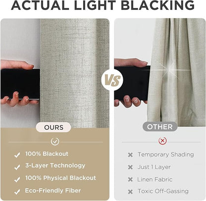 Joydeco Blackout Curtains 84 Inches Long, Light Beige Curtains 84 Inch Length 2 Panels Set for Bedroom Living Room, Thermal Insulated Linen Blackout Curtains with Grommets(52x84 inch, Light Beige)