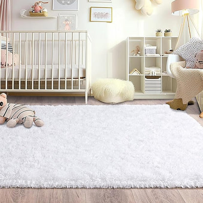 Fluffy Rugs for Bedroom Living Room, 4x6 Feet Indoor Modern Shaggy Area Rugs, Non-Slip Fuzzy Shag Floor Carpet for Dorm Nursery Kids Room Decor, Soft Plush Throw Rug, White
