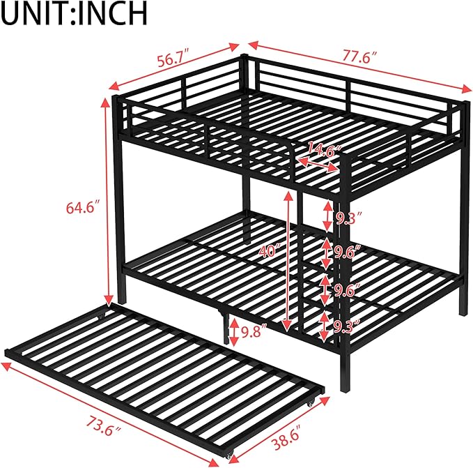 Upgraded Version Thicken Stronger Metal Heavy-Duty Full Over Full Bunk Bed with Twin Size Trundle, Bunk Bed for Adults with Ladders, Easy Assemble (Full/Full)