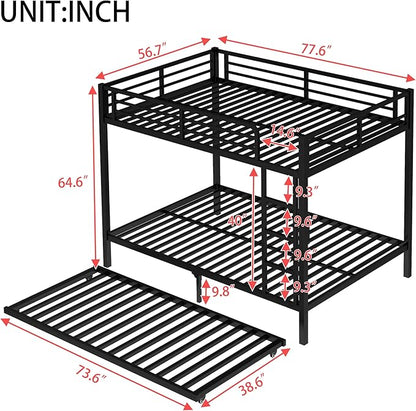 Upgraded Version Thicken Stronger Metal Heavy-Duty Full Over Full Bunk Bed with Twin Size Trundle, Bunk Bed for Adults with Ladders, Easy Assemble (Full/Full)